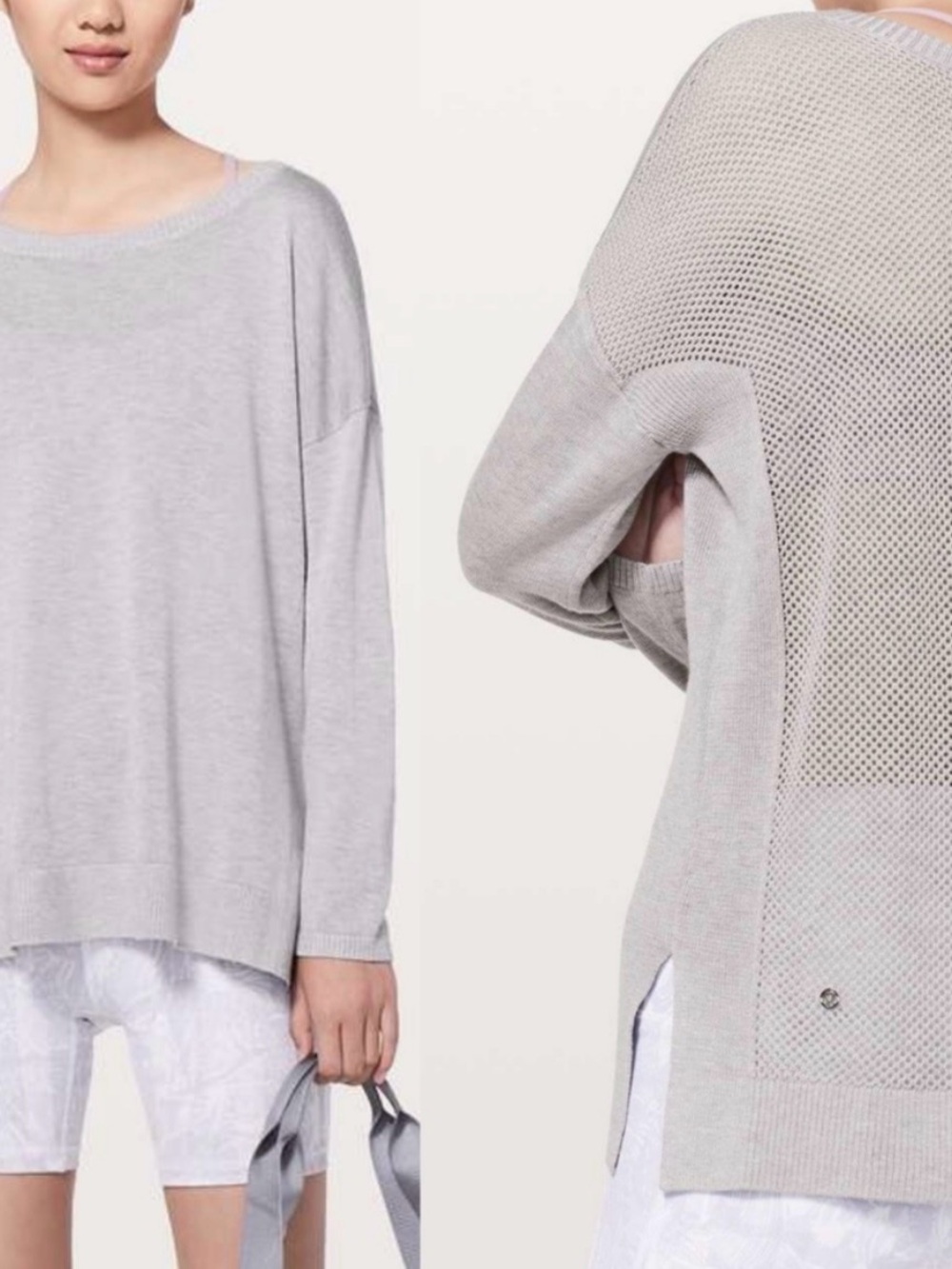lululemon athletica Light Gray Mesh-Back Knit Sweater